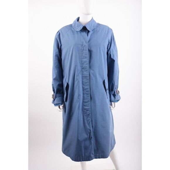 Vintage 80s Eddie Bauer Womens Raincoat Coat L XL Blue Puffer Zip Out Lining